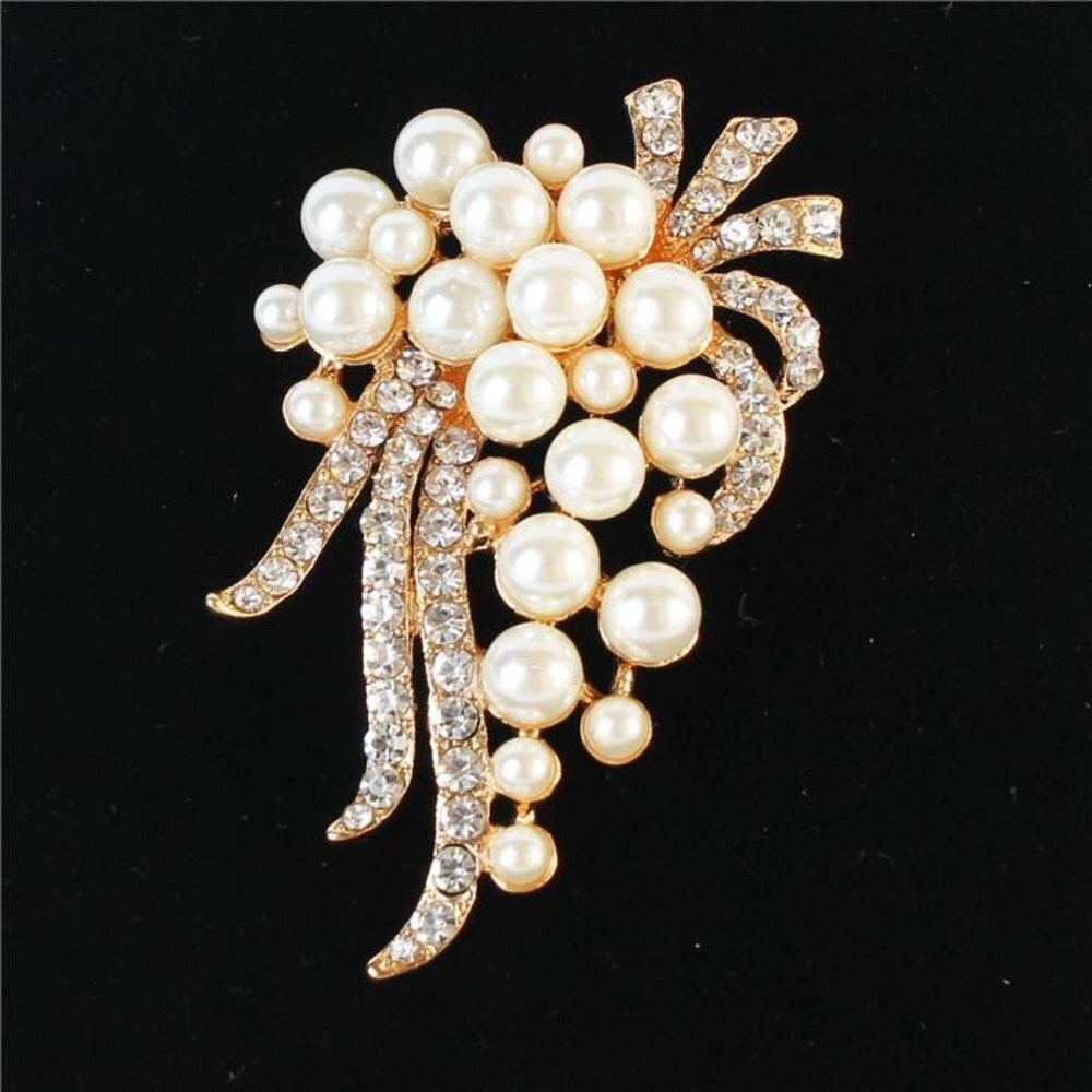 PEARL STONE VINE DROP BROOCH